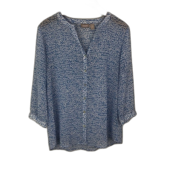 Chico’s Dotted Button-Up Blouse Size Medium - Picture 1 of 11
